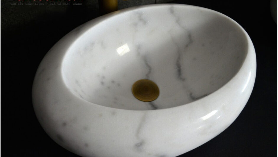 Lavabo oval đá cẩm thạch trắng – LA 67